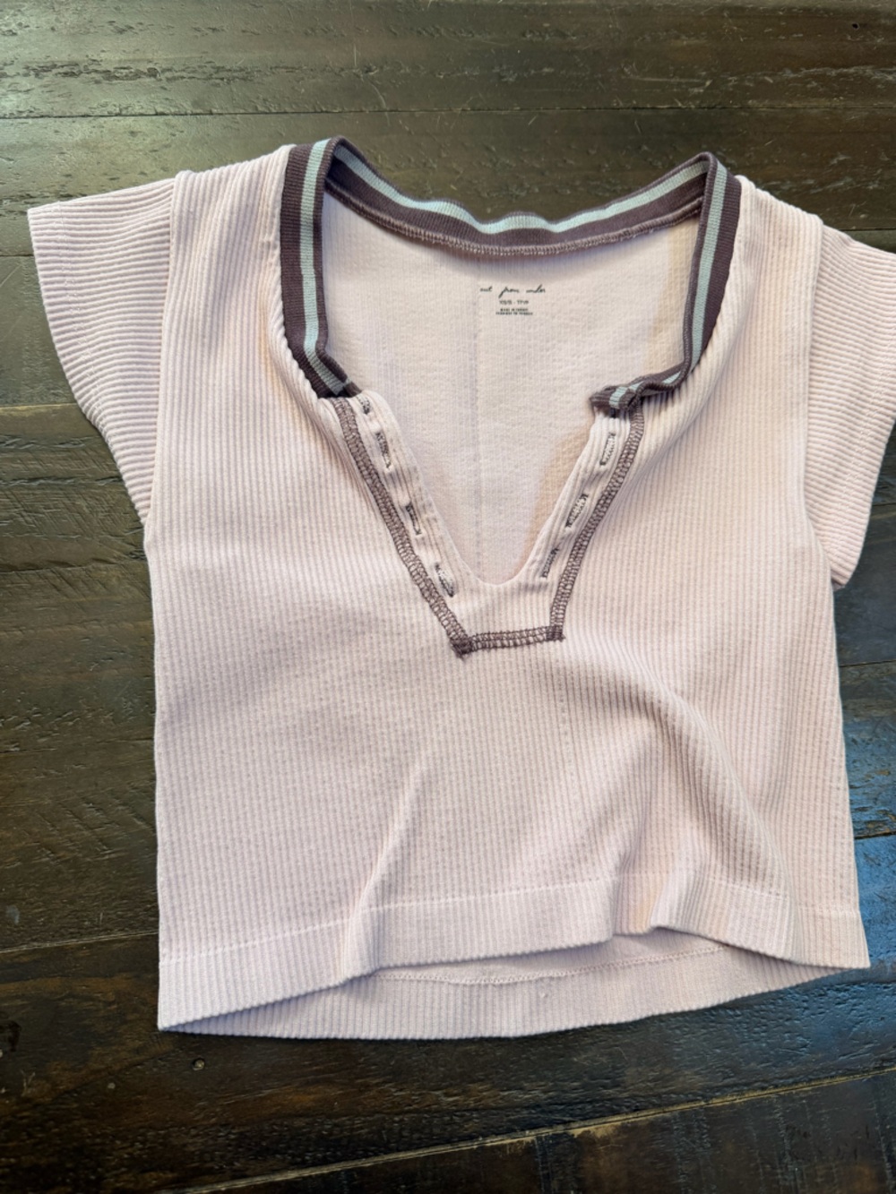 Urban Outfitters Light Pink Ribbed Crop Top with Contrast Trim